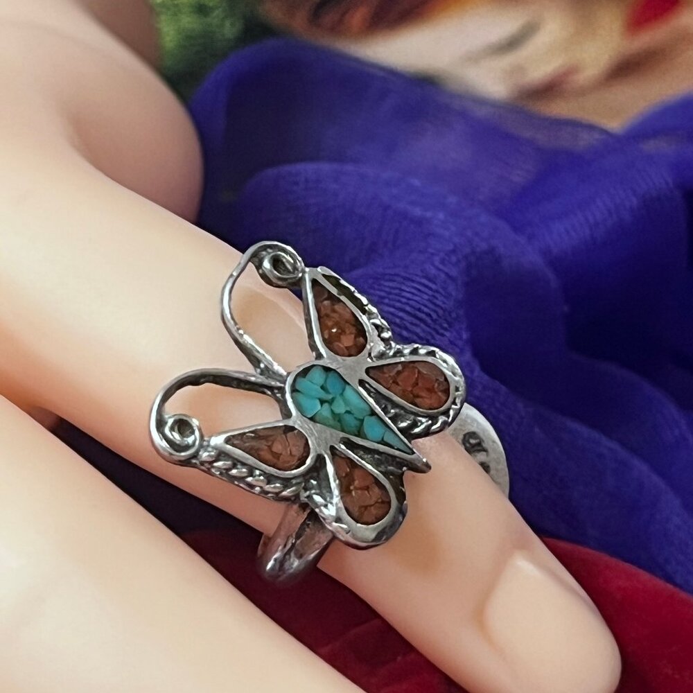 Sweet Heart Butterfly from The South West Art Jewelry with Crush Turquoise SZ 4